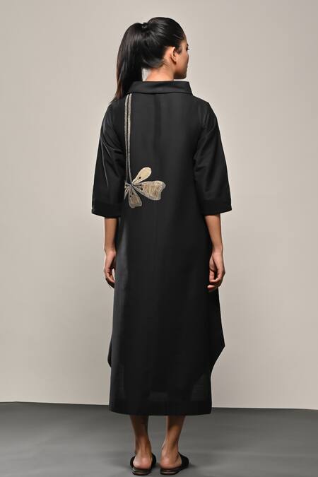 Shop Taika By Poonam Bhagat Black Silk Embroidery Round Neck Titli Floral Dress at Aza Fashions Shop_Taika By Poonam Bhagat_Black Silk Embroidery Round Neck Titli Floral Dress _at_Aza_Fashions