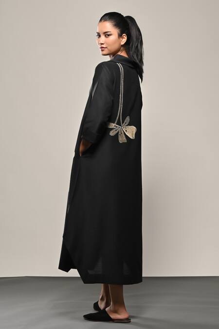 Buy Taika By Poonam Bhagat Black Silk Embroidery Round Neck Titli Floral Dress Online at Aza Fashions Buy_Taika By Poonam Bhagat_Black Silk Embroidery Round Neck Titli Floral Dress _Online_at_Aza_Fashions