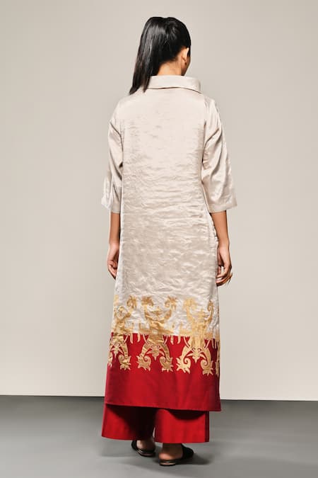 Taika By Poonam Bhagat Horse Applique Work Kurta & Flared Pant Set 