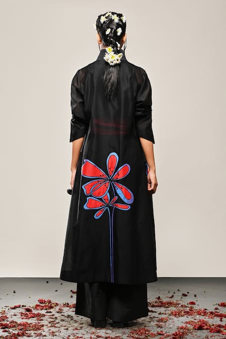 Taika By Poonam Bhagat Black Chanderi Embroidery High Neck Titli Jacket Online at Aza Fashions Taika By Poonam Bhagat_Black Chanderi Embroidery High Neck Titli Jacket _Online_at_Aza_Fashions