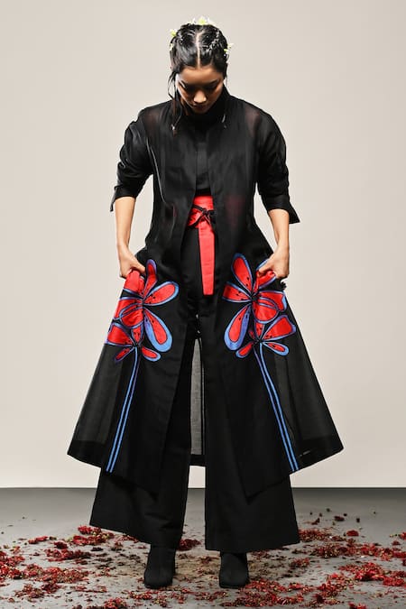 Shop Taika By Poonam Bhagat Black Chanderi Embroidery High Neck Titli Jacket Online at Aza Fashions Shop_Taika By Poonam Bhagat_Black Chanderi Embroidery High Neck Titli Jacket _Online_at_Aza_Fashions