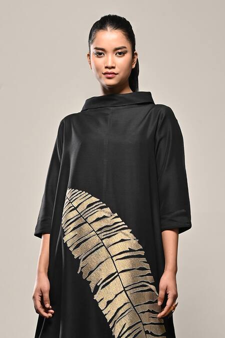 Buy Taika By Poonam Bhagat Black Silk Embroidery Round Neck Banana Leaf Dress Online at Aza Fashions Buy_Taika By Poonam Bhagat_Black Silk Embroidery Round Neck Banana Leaf Dress _Online_at_Aza_Fashions