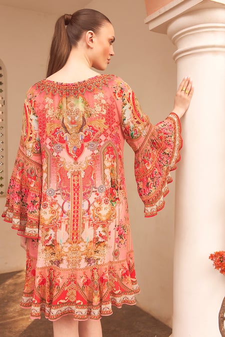 Zariaah Lotus Bloom Print Frill Dress 