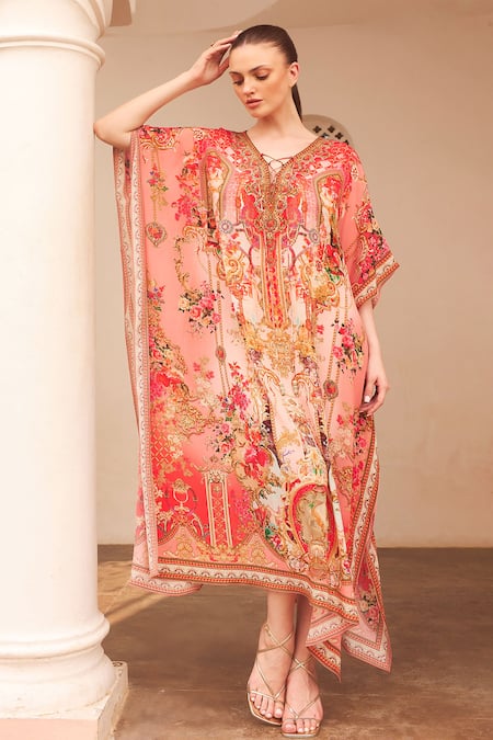 Zariaah Lotus Bloom Print Boxy Kaftan 