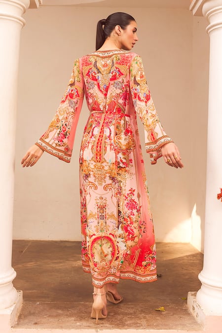Zariaah Lotus Bloom Print Shorts Set With Wrap Dress 