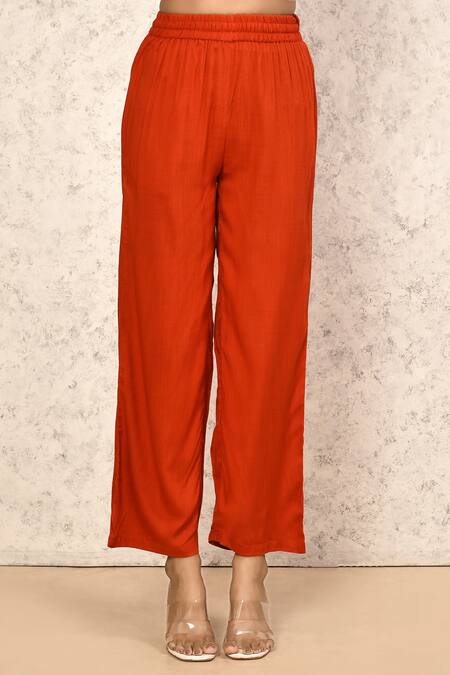 Samyukta Singhania_Orange Rayon, Polyester Embroidery, Mirrors V-neck Thread Anarkali Pant Set _Online_at_Aza_Fashions