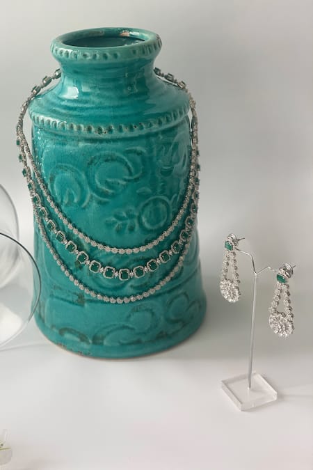 Studio6 Jewels Green Crystals, Stones Embellished Layered Necklace Set 