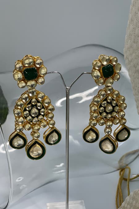 Studio6 Jewels Green Stones Pacchi Studded Long Necklace Set 