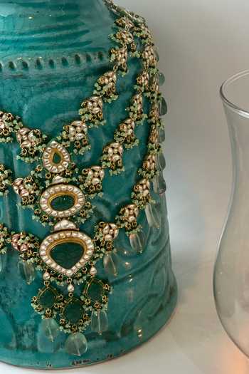 Studio6 Jewels_Green Diamonds, Stones And Kundan Layered Necklace Set _Online_at_Aza_Fashions