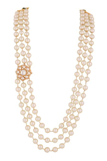 Riana Jewellery Pearl Embellished Triple Layered Mala 