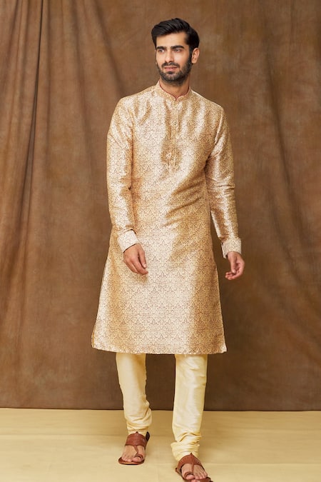 Buy Arihant Rai Sinha Cream Chanderi Silk Embroidery Flower Print Kurta And Metallic Churidar Set Online at Aza Fashions Buy_Arihant Rai Sinha_Cream Chanderi Silk Embroidery Flower Print Kurta And Metallic Churidar Set_Online_at_Aza_Fashions