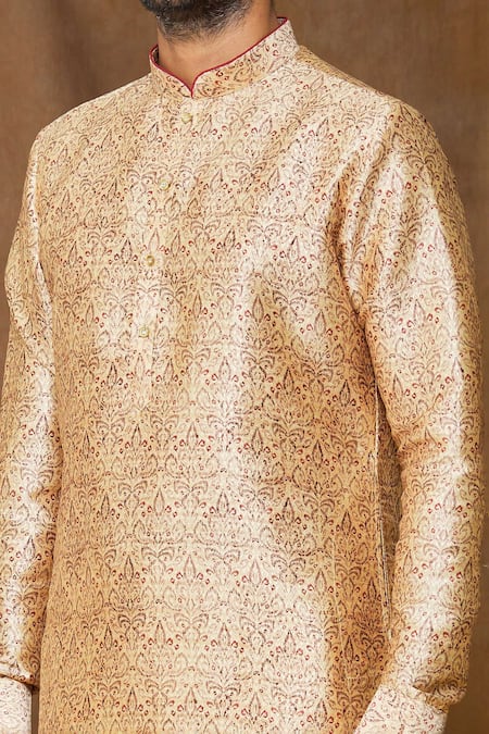 Shop Arihant Rai Sinha Cream Chanderi Silk Embroidery Flower Print Kurta And Metallic Churidar Set Online at Aza Fashions Shop_Arihant Rai Sinha_Cream Chanderi Silk Embroidery Flower Print Kurta And Metallic Churidar Set_Online_at_Aza_Fashions