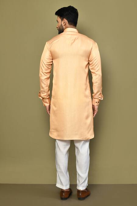 Shop_Arihant Rai Sinha_Peach Silk, Cotton Plain Shirt Kurta _at_Aza_Fashions