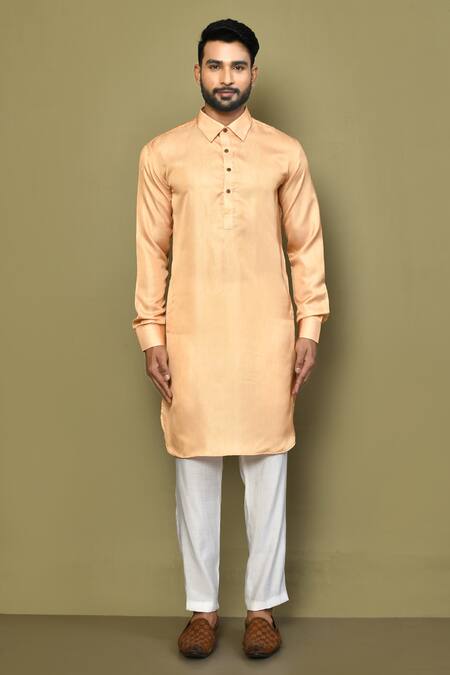 Arihant Rai Sinha_Peach Silk, Cotton Plain Shirt Kurta _Online_at_Aza_Fashions