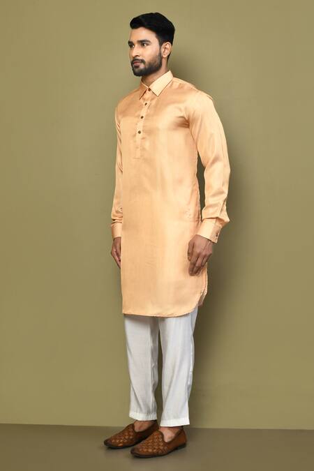 Shop_Arihant Rai Sinha_Peach Silk, Cotton Plain Shirt Kurta _Online_at_Aza_Fashions