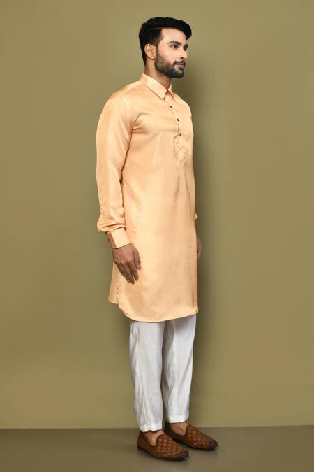 Arihant Rai Sinha_Peach Silk, Cotton Plain Shirt Kurta _at_Aza_Fashions