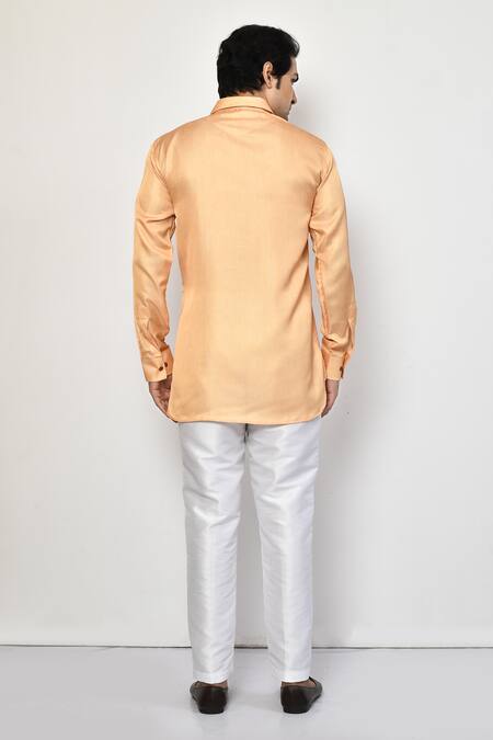 Shop_Arihant Rai Sinha_Peach Silk, Cotton Plain Short Shirt Kurta _at_Aza_Fashions
