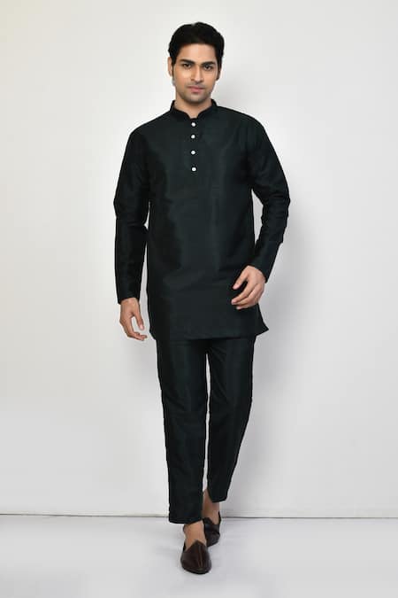 Arihant Rai Sinha Green Silk, Cotton Mandarin Collar Solid Kurta 