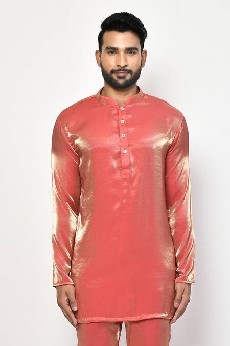 Arihant Rai Sinha_Orange Satin, Cotton Full Sleeve Kurta _Online_at_Aza_Fashions
