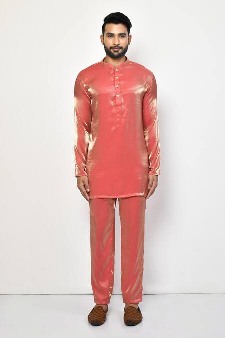 Buy_Arihant Rai Sinha_Orange Satin, Cotton Full Sleeve Kurta _Online_at_Aza_Fashions