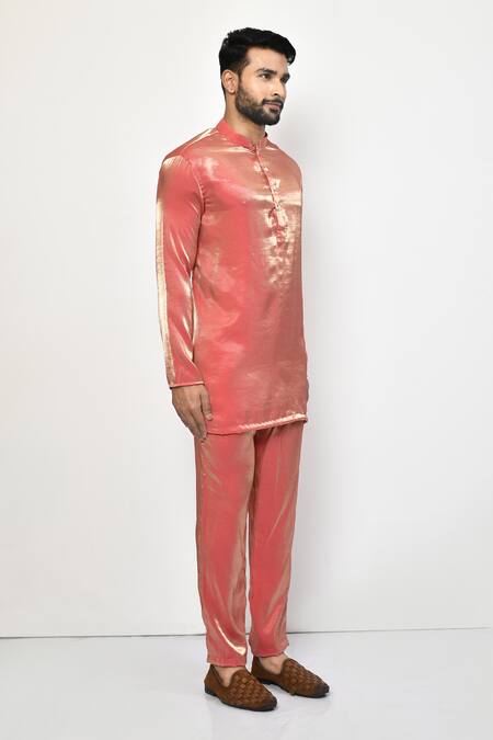 Arihant Rai Sinha_Orange Satin, Cotton Full Sleeve Kurta _at_Aza_Fashions