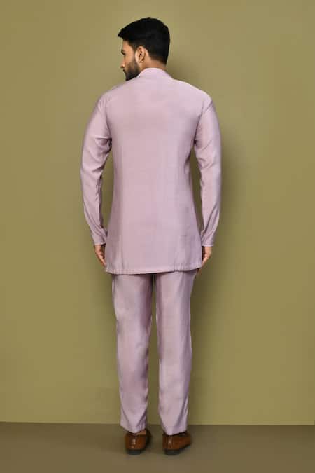 Shop_Arihant Rai Sinha_Purple Silk, Cotton Solid Full Sleeve Kurta _at_Aza_Fashions