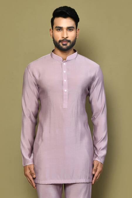 Arihant Rai Sinha_Purple Silk, Cotton Solid Full Sleeve Kurta _Online_at_Aza_Fashions