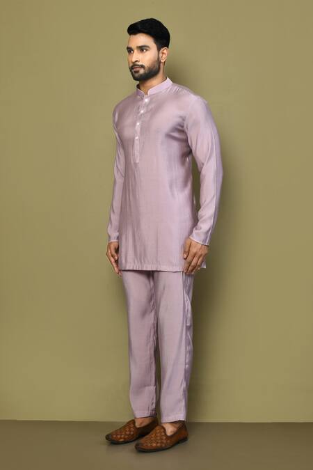 Shop_Arihant Rai Sinha_Purple Silk, Cotton Solid Full Sleeve Kurta _Online_at_Aza_Fashions