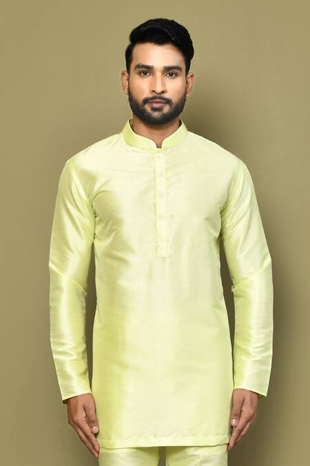 Arihant Rai Sinha_Green Cotton Solid Short Kurta _Online_at_Aza_Fashions