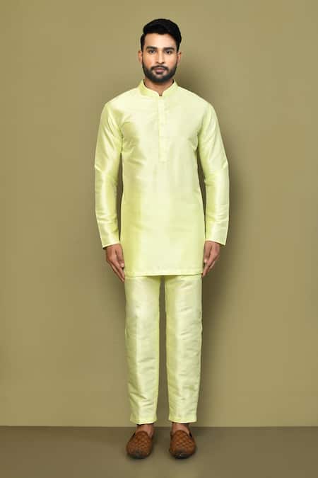 Buy_Arihant Rai Sinha_Green Cotton Solid Short Kurta _Online_at_Aza_Fashions