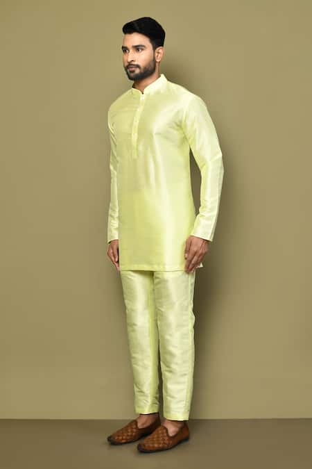 Shop_Arihant Rai Sinha_Green Cotton Solid Short Kurta _Online_at_Aza_Fashions