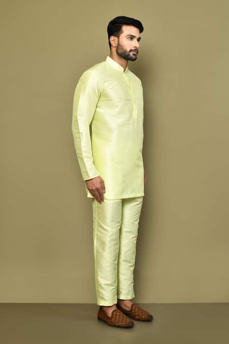Arihant Rai Sinha_Green Cotton Solid Short Kurta _at_Aza_Fashions