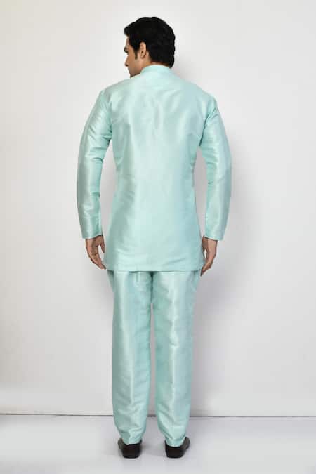 Shop Arihant Rai Sinha Green Silk, Cotton Plain Full Sleeve Short Kurta at Aza Fashions Shop_Arihant Rai Sinha_Green Silk, Cotton Plain Full Sleeve Short Kurta _at_Aza_Fashions