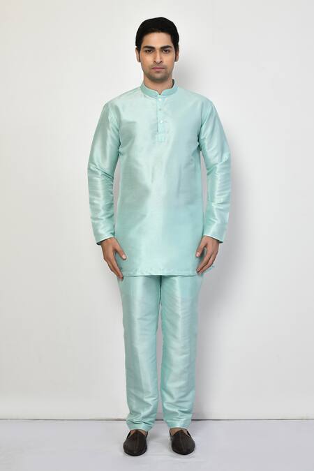 Buy Arihant Rai Sinha Green Silk, Cotton Plain Full Sleeve Short Kurta Online at Aza Fashions Buy_Arihant Rai Sinha_Green Silk, Cotton Plain Full Sleeve Short Kurta _Online_at_Aza_Fashions