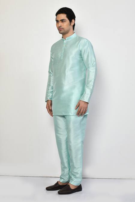 Shop Arihant Rai Sinha Green Silk, Cotton Plain Full Sleeve Short Kurta Online at Aza Fashions Shop_Arihant Rai Sinha_Green Silk, Cotton Plain Full Sleeve Short Kurta _Online_at_Aza_Fashions