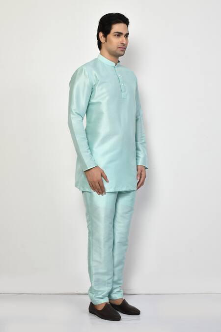 Arihant Rai Sinha Green Silk, Cotton Plain Full Sleeve Short Kurta at Aza Fashions Arihant Rai Sinha_Green Silk, Cotton Plain Full Sleeve Short Kurta _at_Aza_Fashions