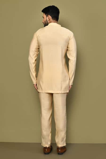 Shop Arihant Rai Sinha Gold Silk, Cotton Short Solid Kurta at Aza Fashions Shop_Arihant Rai Sinha_Gold Silk, Cotton Short Solid Kurta _at_Aza_Fashions