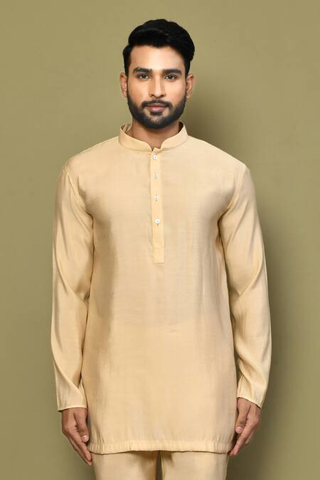Arihant Rai Sinha Gold Silk, Cotton Short Solid Kurta Online at Aza Fashions Arihant Rai Sinha_Gold Silk, Cotton Short Solid Kurta _Online_at_Aza_Fashions