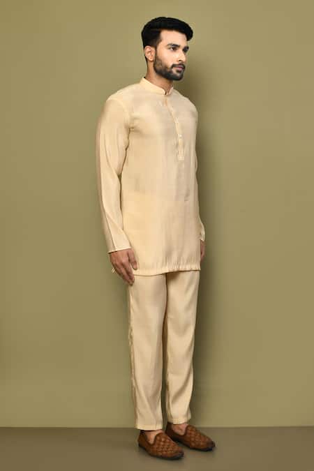 Arihant Rai Sinha Gold Silk, Cotton Short Solid Kurta at Aza Fashions Arihant Rai Sinha_Gold Silk, Cotton Short Solid Kurta _at_Aza_Fashions