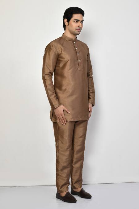 Arihant Rai Sinha Gold Silk, Cotton Mandarin Collar Solid Kurta at Aza Fashions Arihant Rai Sinha_Gold Silk, Cotton Mandarin Collar Solid Kurta _at_Aza_Fashions