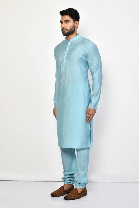 Shop_Arihant Rai Sinha_Blue Silk, Cotton Solid Churidar _Online_at_Aza_Fashions