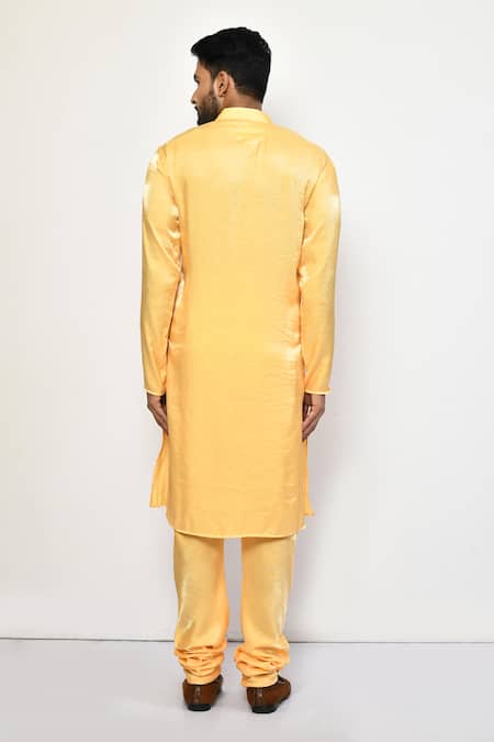 Shop_Arihant Rai Sinha_Yellow Satin, Cotton Churidar _at_Aza_Fashions