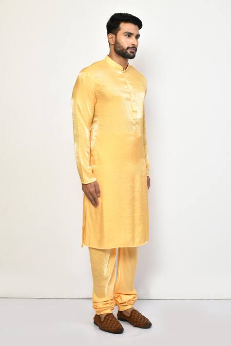 Arihant Rai Sinha_Yellow Satin, Cotton Churidar _at_Aza_Fashions