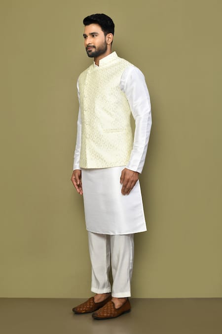 Shop_Arihant Rai Sinha_Beige Silk, Cotton Sequins, Embroidery Bundi _Online_at_Aza_Fashions