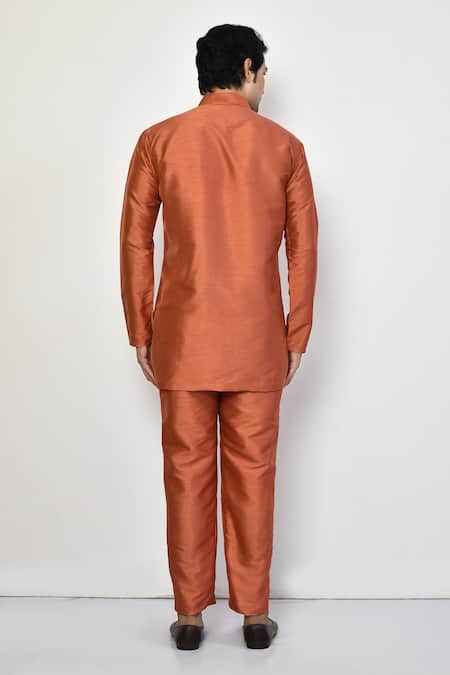 Shop_Arihant Rai Sinha_Orange Silk, Cotton Short Plain Kurta _at_Aza_Fashions