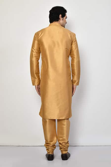 Shop Arihant Rai Sinha Gold Silk, Cotton Metallic Plain Long Kurta at Aza Fashions Shop_Arihant Rai Sinha_Gold Silk, Cotton Metallic Plain Long Kurta _at_Aza_Fashions