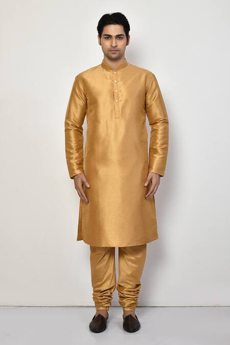 Buy Arihant Rai Sinha Gold Silk, Cotton Metallic Plain Long Kurta Online at Aza Fashions Buy_Arihant Rai Sinha_Gold Silk, Cotton Metallic Plain Long Kurta _Online_at_Aza_Fashions