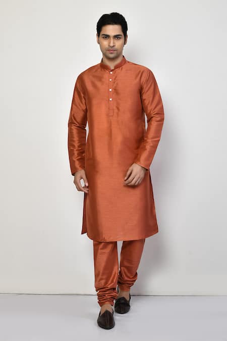 Arihant Rai Sinha Orange Silk Plain Long Bright Kurta