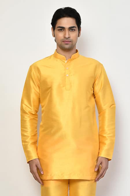 Arihant Rai Sinha Gold Silk, Cotton Bright Plain Short Kurta Online at Aza Fashions Arihant Rai Sinha_Gold Silk, Cotton Bright Plain Short Kurta _Online_at_Aza_Fashions