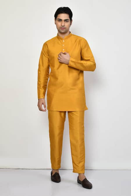 Arihant Rai Sinha Yellow Silk Plain Short Bright Kurta 